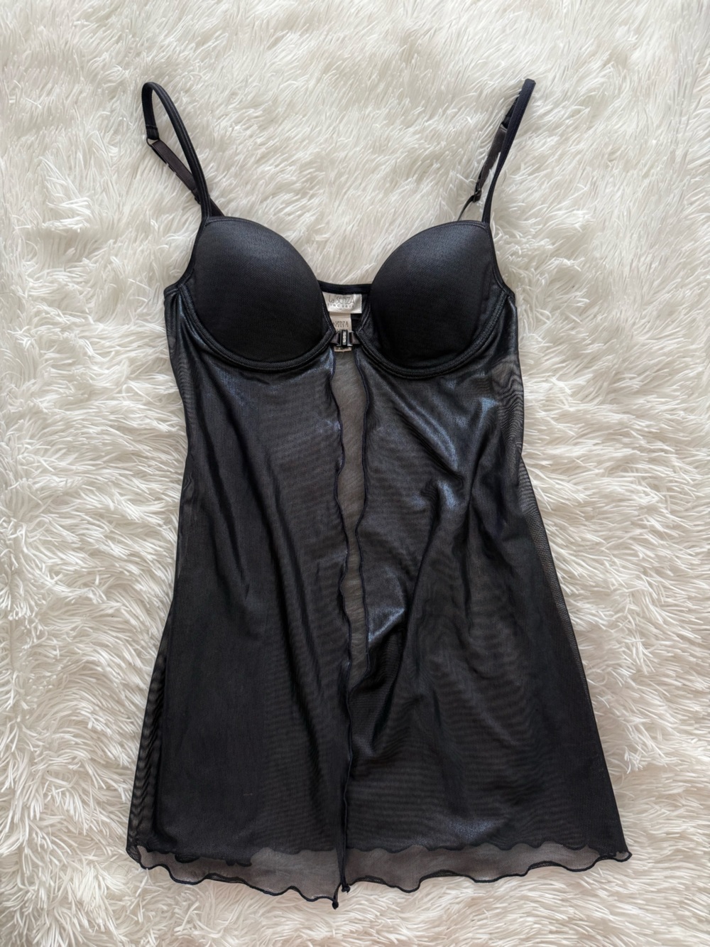 Insane Vintage LaSenza Black with blue Hue metallicMesh Built-In Cup Slip Dress